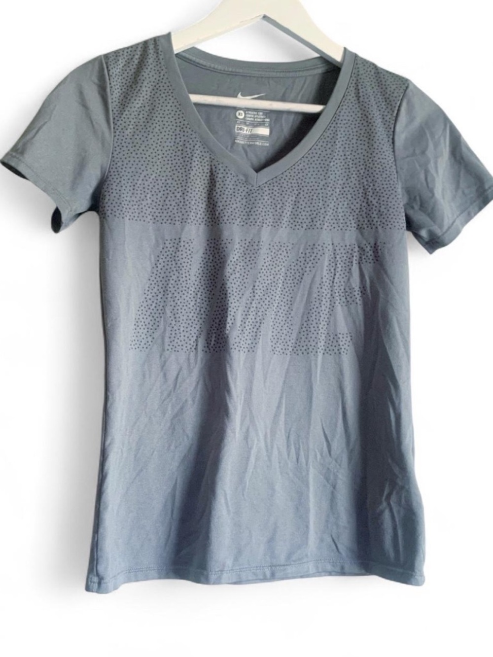 Nike Light Gray Dri-FIT Polka Dot Athletic Fit V-Neck Tee